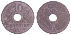 FRANCE 10 centimes 1943 / WWII Vichy issue / VF