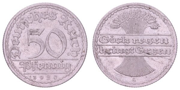GERMANY 50 pfennig 1920A / Weimar Republic / VF