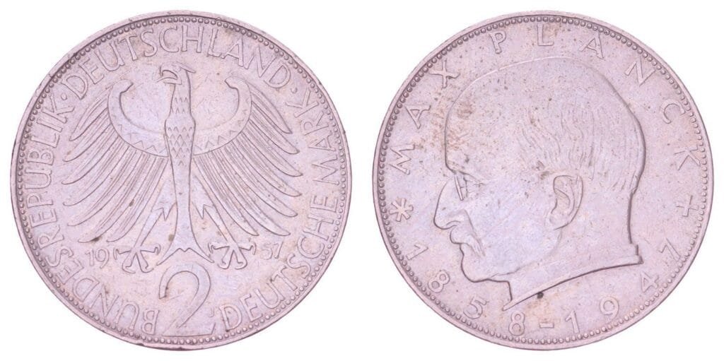 GERMANY 2 mark 1957J / Max Planck / VF