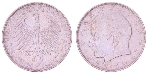 GERMANY 2 mark 1957J / Max Planck / VF