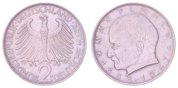 GERMANY 2 mark 1960D / Max Planck / VF