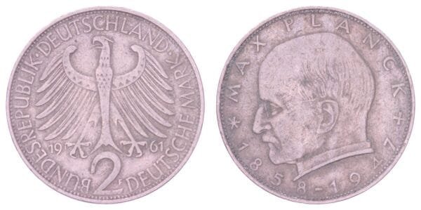 GERMANY 2 mark 1961F / Max Planck / VF