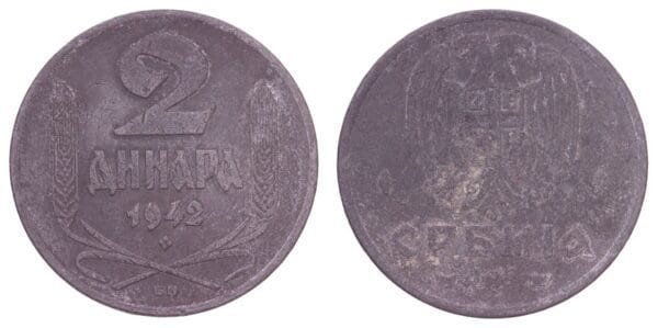 SERBIA 2 dinara 1942 / WWII issue / VF-