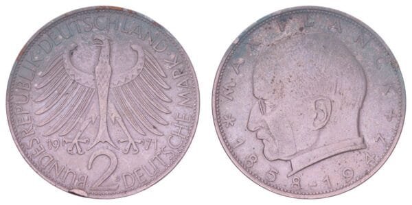 GERMANY 2 mark 1971D / Max Planck / VF-