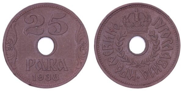 YUGOSLAVIA 25 para 1938 VF