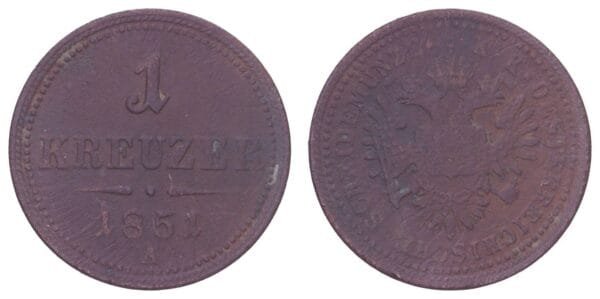 AUSTRIA 1 kreuzer 1851A VF-