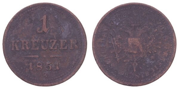 AUSTRIA 1 kreuzer 1851B F