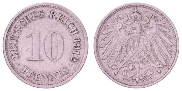 GERMANY 10 pfennig 1912F / Empire / VF