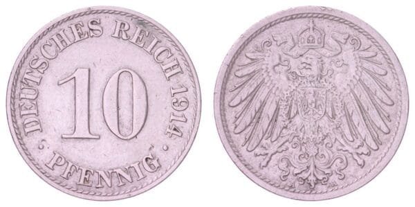 GERMANY 10 pfennig 1914A / Empire / VF