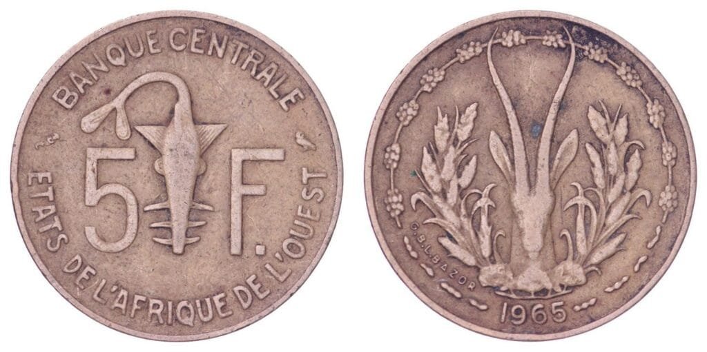 WEST AFRICAN STATES 5 francs 1965 VF