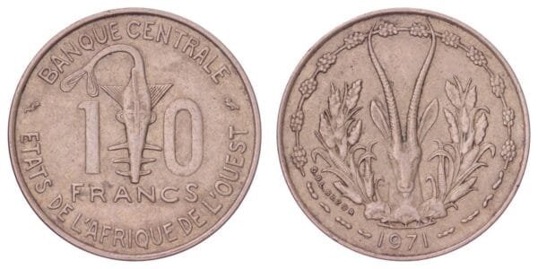 WEST AFRICAN STATES 10 francs 1971 VF