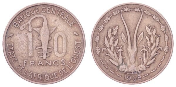 WEST AFRICAN STATES 10 francs 1968 VF