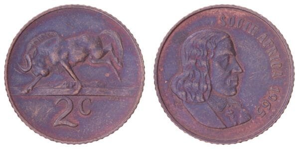 SOUTH AFRICA 2 cents 1965 VF