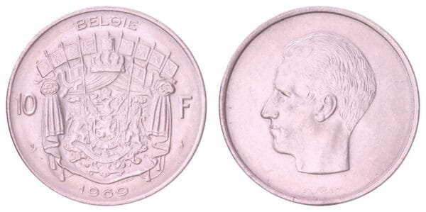 BELGIUM 10 francs 1969 / Dutch text / XF