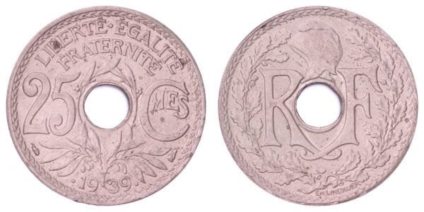 FRANCE 25 centimes 1939 XF