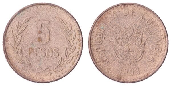 COLOMBIA 5 pesos 1993 VF