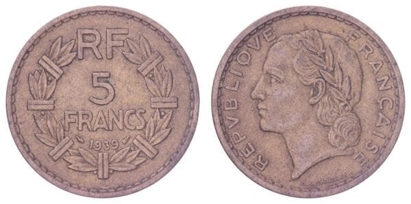 FRANCE 5 francs 1939 VF