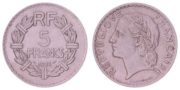 FRANCE 5 francs 1933 VF