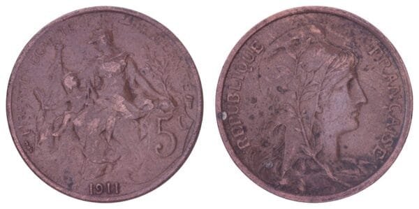 FRANCE 5 centimes 1911 VF-