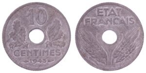 FRANCE 10 centimes 1943 / Vichy regime WWII issue / VF