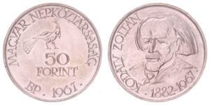 HUNGARY 50 forint 1967 / 85th Anniversary of Birth of Zoltán Kodály / Silver / UNC-