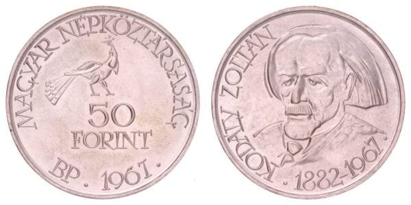 HUNGARY 50 forint 1967 / 85th Anniversary of Birth of Zoltán Kodály / Silver / UNC-