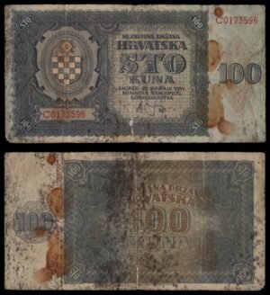 CROATIA 100 kuna 1941 / WWII Ustasa Germany Italy ally / VG