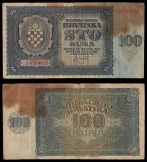 CROATIA 100 kuna 1941 / WWII Ustasa Germany Italy ally / F