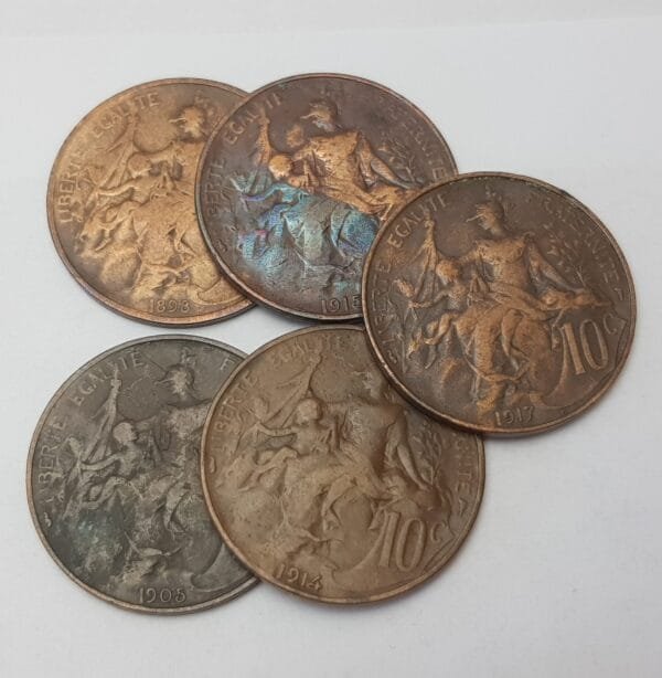 FRANCE 10 centimes coins lot / various grades / 5 pcs.