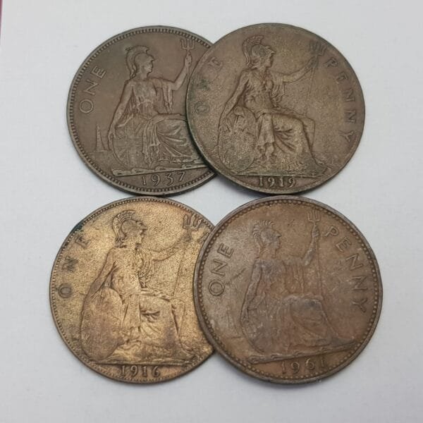 GREAT BRITAIN 1 penny coins lot / various grades / 4 pcs.