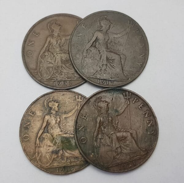 GREAT BRITAIN 1 penny coins lot / various grades / 4 pcs.