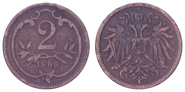 AUSTRIA 2 heller 1899 VF