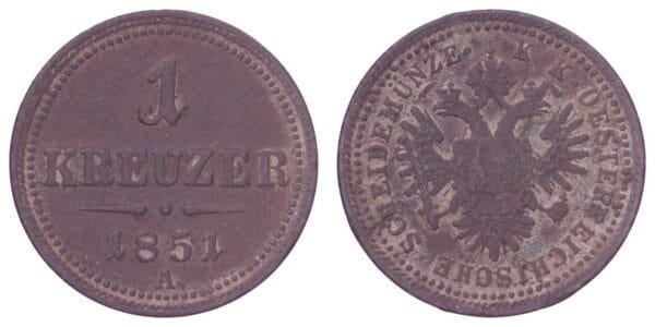 AUSTRIA 1 kreuzer 1851A VF-