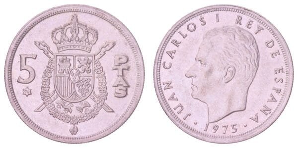 SPAIN 5 pesetas 1975(76) XF
