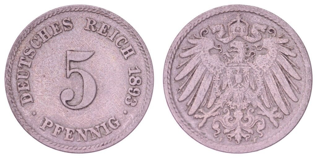 GERMANY 5 pfennig 1893F / Empire / VF+
