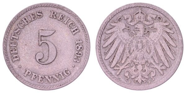 GERMANY 5 pfennig 1893F / Empire / VF+