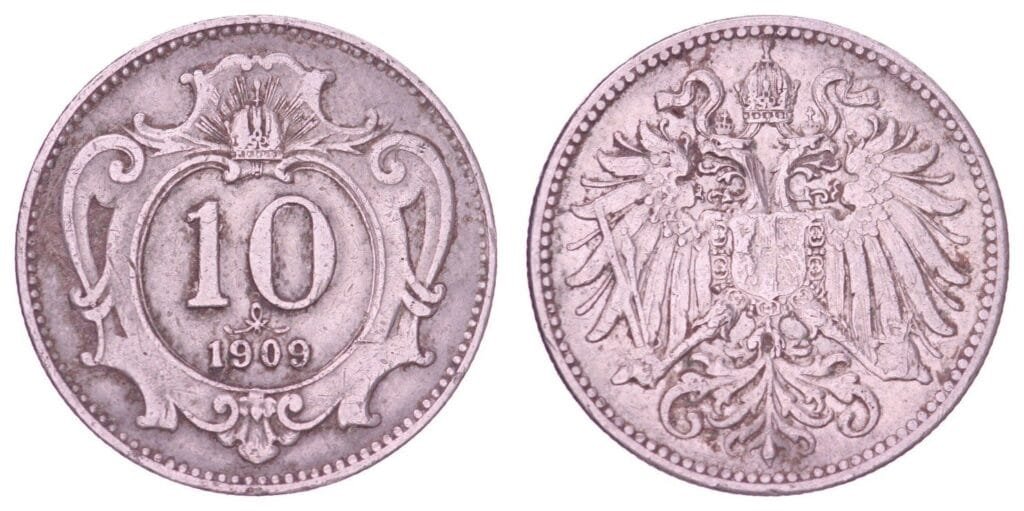 AUSTRIA 10 heller 1909 VF