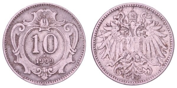 AUSTRIA 10 heller 1909 VF