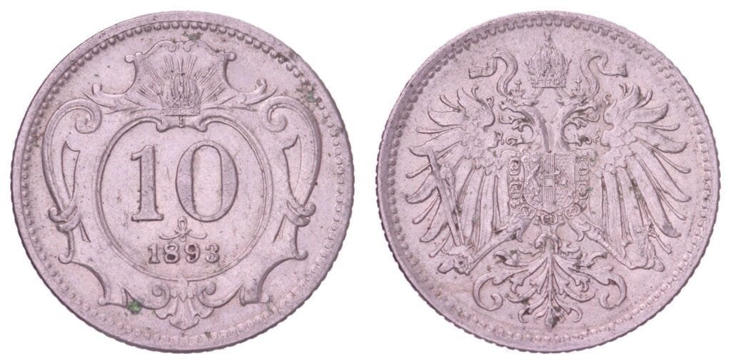 AUSTRIA 10 heller 1893 VF