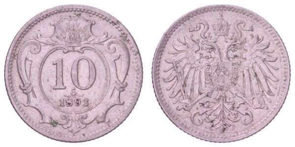 AUSTRIA 10 heller 1893 VF