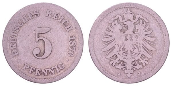 GERMANY 5 pfennig 1876J / Empire / VF