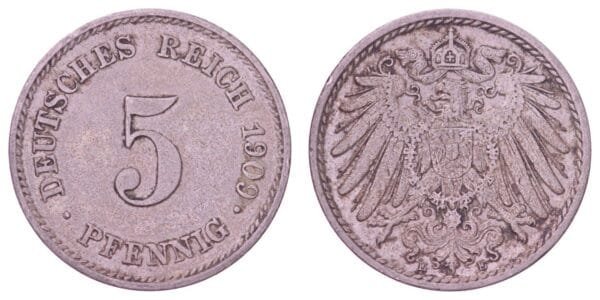 GERMANY 5 pfennig 1909E / Empire / VF