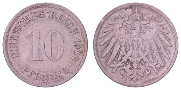 GERMANY 10 pfennig 1908F / Empire / VF
