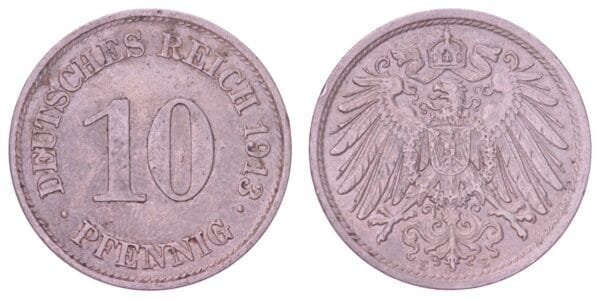 GERMANY 10 pfennig 1913E / Empire / VF