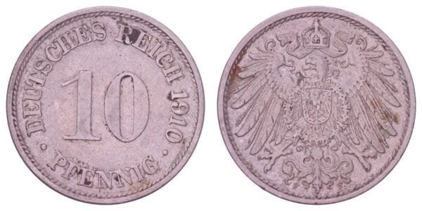 GERMANY 10 pfennig 1910F / Empire / VF