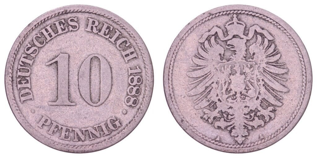 GERMANY 10 pfennig 1888A / Empire / VF