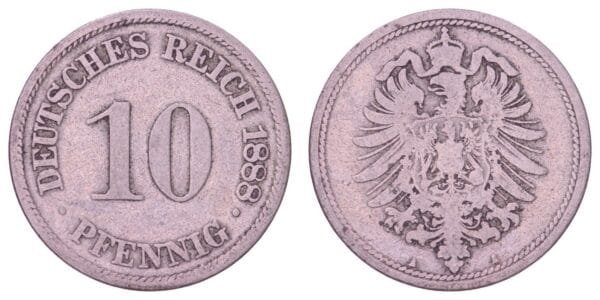 GERMANY 10 pfennig 1888A / Empire / VF