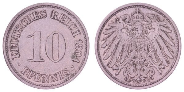 GERMANY 10 pfennig 1904F / Empire / VF