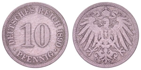 GERMANY 10 pfennig 1890A / Empire / VF