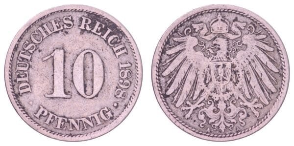 GERMANY 10 pfennig 1898A / Empire / VF
